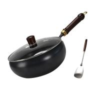 Générique Cast Iron Skillet, Hand-Forged Non Stick Iron Wok with Lid, No Chemical Coated Flat Bottom Chinese Pan for All Stoves, Hundred Years of Hand-Forging (11″ with lid)