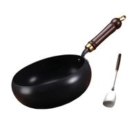 Générique Cast Iron Skillet, Hand-Forged Non Stick Iron Wok with Lid, No Chemical Coated Flat Bottom Chinese Pan for All Stoves, Hundred Years of Hand-Forging (9.5″ without lid)