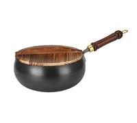 Générique Cast Iron Skillet - Japanese Hand-Forged Uncoated Pan, 24cm(9.4in) Multi-purpose Frying Pan with Glass Lid, Fit Gas & Induction Cooktops (Wooden Lid,28cm/11in)