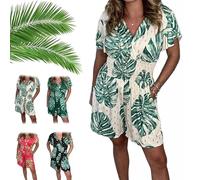 Générique Casual Floral Polka Dot Pocket Rompers, V-Neck Print Short Sleeves Elastic Waist Wide Leg Shorts Jumpsuits (Beige,M)