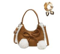 Générique Casual Suede Plush Crossbody Bag with Bow,Mini Suede Shoulder Bag for Women,Winter Retro Adjustable Handbag for Daily Wear