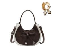 Générique Casual Suede Plush Crossbody Bag with Bow,Mini Suede Shoulder Bag for Women,Winter Retro Adjustable Handbag for Daily Wear