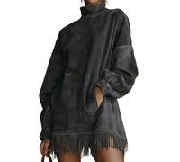 Générique Casual Turtleneck Pocket Dress with Tassel Hem, Soft Fabric, Slim Versatile, for Daily Wear, Date Casual Weekend Outing (Dark Gary,TP)