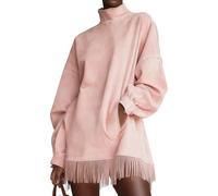Générique Casual Turtleneck Pocket Dress with Tassel Hem, Soft Fabric, Slim Versatile, for Daily Wear, Date Casual Weekend Outing (Pink,TP)