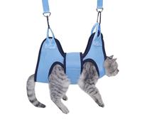 Générique Cat and Dog Blue Beauty Grooming Harness, Breathable Pet Restraint Holder, Secure Nail Trimming Hammock with Safety Strap, Comfortable Adjustable Holder for Cats Dogs Home Grooming Care