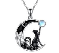Générique Cat and Moon Necklace | Adjustable Chain Moon and Cat Charm | Kitten Necklace Chain Pendant for Friends, Family, Women, Girl