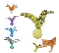 Générique Cat Ball Toy, 5 Piece Interactive Bouncy Ball Set with Feathers, 5.12x1.18in Fun Pet Teething Toys, Promotes Interaction and Relieves Boredom, Perfect for Indoor Cats