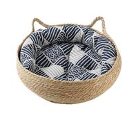 Générique Cat Basket Bed - 13.77 inch Portable Indoor Sleeping Nest | Woven Cotton Rope Washable Lounger - Round Breathable Pet Cushion Cuddle Pouch for Small Kittens Puppies Under 3kg