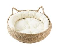 Générique Cat Basket Bed - 13.77 inch Portable Indoor Sleeping Nest | Woven Cotton Rope Washable Lounger - Round Breathable Pet Cushion Cuddle Pouch for Small Kittens Puppies Under 3kg
