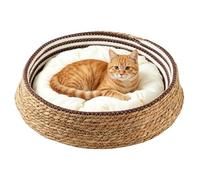 Générique Cat Bed Basket - Cotton Rope 35x35x10cm Cushioned Round Pet Nest | Woven Cat Sleeping Bed, Scratch Resistant Pet Cushion, Indoor Lounger, Soft Resting Basket for Small Cats Home Bedroom Use