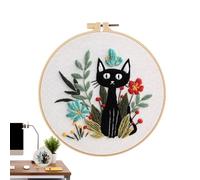 Générique Cat Embroidery Kit, Cat Stamped Thread Embroidery Kit for Beginners, Needle Thread Hoop Set Craft Supplies for Home Practice Travel Stitching Art Class Projects Christmas Halloween