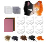 Générique Cat Face Cover Kit- DIY Animal Costume With Eye Meshes, Plush Faux Fabric And Brush Set | Blank Craft For Cosplay Cat Face Kit For Halloween Carnival Party Photos Equipment