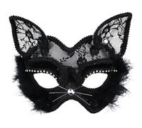 Générique Cat Face Mask with Lace - Half Face Animal Mask Halloween Cosplay Sexy Fox Mask Masquerade Ball Costume Accessory