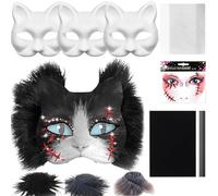 Générique Cat Face masSKk - Blank Cat Masques Set, Decorative masSKk for Parties, Costume Prop with Mesh and Felt Sheet Arts Crafts for Masquerade Women Cosplay Carnival Party, Cats Masque Base