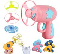 Générique Cat Fetch Toy Launcher with Flying Discs, Interactive Cats Toy Launchers, Cat Disc Toy Set for Fetch and Chase - Includes 5 Colorful Soft Saucers (Pink)