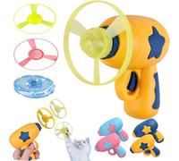 Générique Cat Fetch Toy Launcher with Flying Discs, Interactive Cats Toy Launchers, Cat Disc Toy Set for Fetch and Chase - Includes 5 Colorful Soft Saucers (Yellow)