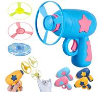 Générique Cat Fetch Toy Launcher with Flying Discs, Interactive Cats Toy Launchers, Cat Disc Toy Set for Fetch and Chase - Includes 5 Colorful Soft Saucers (Blue)