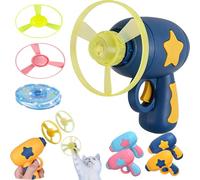 Générique Cat Fetch Toy Launcher with Flying Discs, Interactive Cats Toy Launchers, Cat Disc Toy Set for Fetch and Chase - Includes 5 Colorful Soft Saucers (Dark Blue)