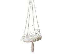 Générique Cat Hammock, Macrame Cat Bed, Boho Hanging Pet Cradle, Soft Cotton Cushion, with Hook and Pad, Decorative Design for Indoor Use, 15.75x35.43 inches, White Color, 1 Set