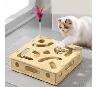 Générique Cat Intelligence Maze Box, Interactive Cat Puzzle Toy with Bell & Rainbow Balls, Wooden Mental Stimulation Play Box for Kittens(1 pcs)