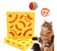 Générique Cat Intelligence Maze Box, Wooden Mental Stimulation Play Box, Interactive Cat Puzzle Toy with Bell & Rainbow Balls for Indoor Cats & Kittens