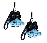 Générique Cat Keychain Avec Charme De Dessin Animé De Poisson 3d Figure | Décoration De Trousseau Souple Pour Sac À Main Ce clés de trousseau de chat mignon avec design de chat noir détaillé est c