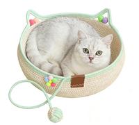 Générique Cat Nesting Bed - Woven Kitten Sleeping Basket with Toy Ball, Cat Scratcher Basket with Breathable Natural Fibers, Artistic Feline Cave, Handwoven Interior Furniture for Modern Pet Owners