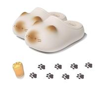 Générique Cat Paw Print Shoe, Cat Paws Footprints Plush Fleece Height Increase Slippers for Girls, Paw Fluffy EVA House Slippers (B,Us 5-6 (Insole L.230mm))