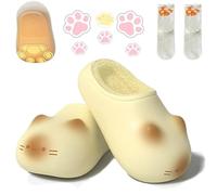 Générique Cat Paws Footprints Fluffy Plush Fleece Height Increase Slippers - Cute Animal Ultra-Thick Slipper with Paw Print (Yellow,EU 38-39)