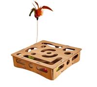 Générique Cat Puzzle Toy,Kitten Maze Toys - 28x28x6 cm/11.02x11.02x2.36 inches Interactive Wooden Puzzle Play Maze Box for Indoor Cats Enrichment Boredom Relieving