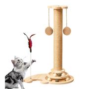 Générique Cat Scratching Post, Interactive Indoor Cat Toy, 4-in-1 Multi-Functional Teaser, Sisal Scratcher with Hanging Ball and Spring Toy, 1-Pack Beige, for Kitten Exercise Play Stimulation