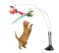 Générique Cat Teaser Toy, Wand Cats Toy, 35.43x2.76x0.79in Suction Cup Base Removable, Double Simulated Chirping Birds for Teething Kittens, Agility Training, Solo Play, Calming Enrichment, Fun