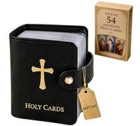Générique Catholic PU Leather Holy Card Holder, Pocket Prayer Card Organizer with Snap Closure for 40 Sleeves, Portable Travel Wallet for Religious,Books Bible Accessory