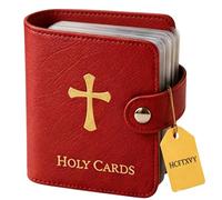 Générique Catholic PU Leather Holy Card Holder, Pocket Prayer Card Organizer with Snap Closure for 40 Sleeves, Portable Travel Wallet for Religious,Books Bible Accessory