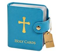 Générique Catholic PU Leather Holy Card Holder, Pocket Prayer Card Organizer with Snap Closure for 40 Sleeves, Portable Travel Wallet for Religious,Books Bible Accessory