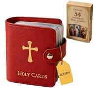 Générique Catholic PU Leather Holy Card Holder, Pocket Prayer Card Organizer with Snap Closure for 40 Sleeves, Portable Travel Wallet for Religious,Books Bible Accessory