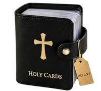 Générique Catholic PU Leather Holy Card Holder, Pocket Prayer Card Organizer with Snap Closure for 40 Sleeves, Portable Travel Wallet for Religious,Books Bible Accessory