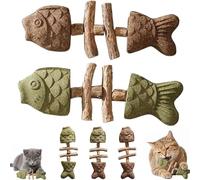 Générique Catnip and Silvervine Chew,Durable Wooden Natural Edible Creative Fish Bone Cat Dental Chew Toy,for Cats Indoor Pets and Cleaning Calming Enrichment Fun (Set C-2)