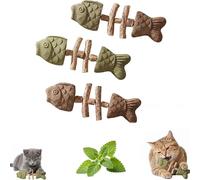 Générique Catnip and Silvervine Chew,Durable Wooden Natural Edible Creative Fish Bone Cat Dental Chew Toy,for Cats Indoor Pets and Cleaning Calming Enrichment Fun (Set D-3)