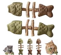 Générique Catnip and Silvervine Chew,Durable Wooden Natural Edible Creative Fish Bone Cat Dental Chew Toy,for Cats Indoor Pets and Cleaning Calming Enrichment Fun (Set A-2)