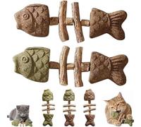 Générique Catnip and Silvervine Chew,Durable Wooden Natural Edible Creative Fish Bone Cat Dental Chew Toy,for Cats Indoor Pets and Cleaning Calming Enrichment Fun (Set B-2)