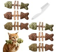 Générique Catnip and Silvervine Chew, Natural Fishbone Cat Dental Toy, Wooden Teeth Cleaning Stick for Kittens & Adult Cats, Chewing, Licking, Pawing, Boredom Relief (6 Pcs Mix)