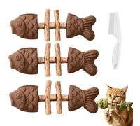 Générique Catnip and Silvervine Chew, Natural Fishbone Cat Dental Toy, Wooden Teeth Cleaning Stick for Kittens & Adult Cats, Chewing, Licking, Pawing, Boredom Relief (3 Pcs Insect Gall Fruit)