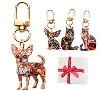 Générique Cats Dogs Stained Art Keychains, Colorful Geometric Spliced Animal Keychain, Pet Acrylic Pendant with Gold Clasp for Keys