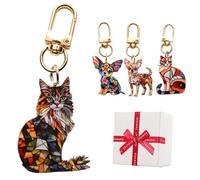 Générique Cats Dogs Stained Art Keychains, Colorful Geometric Spliced Animal Keychain, Pet Acrylic Pendant with Gold Clasp for Keys