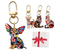 Générique Cats Dogs Stained Art Keychains, Colorful Geometric Spliced Animal Keychain, Pet Acrylic Pendant with Gold Clasp for Keys