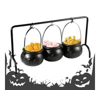 Générique Cauldron Bowl Candy Holder, Halloween Iron Pot Bucket Server, Black Cauldron Decor Piece, Decorative Treat Bowls for Kitchen Dining Porch Outdoor Table Home Display, 22.05 inches