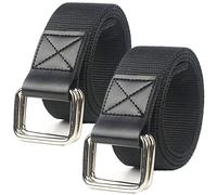 Générique Ceinture en toile pour homme femme, anneau en D noir ceintures décontractées en tissu web grande taille 3,8 cm de large, 2 pièces
