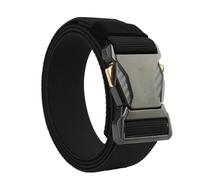 Générique Ceinture Tactique Militaire Homme, Ceinture Heavy Duty, Tissu Élastique Pour Randonnée, Golf, Chasse, Sports de Plein air Avec Boucle en Plastique et métal (Noir, boucle metalique OR)