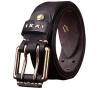Générique Ceinture Unisexe Aspect Vieilli Décorations Cousues Main Sangle en Cuir De Vachette Boucle à Rouleau en Cuir Ardillon à Double(105cm/41, Black)